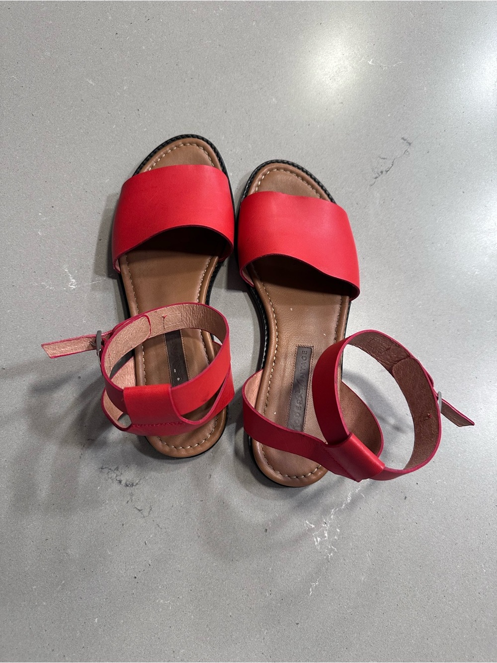 Modern Vintage Red Slide Sandals with Ankle Straps